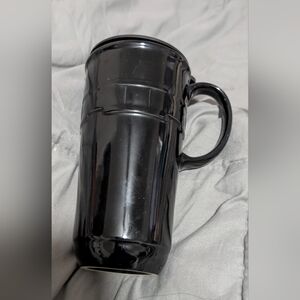 RETIRED LONGABERGER POTTERY 7" TALL WOVEN TRADITION BLACK COFFEE MUG W/LID NICE